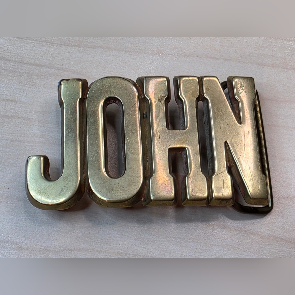 Solid Brass Name JOHN Belt Buckle Vintage By Baron (BBB) Western /Taiwan ROC